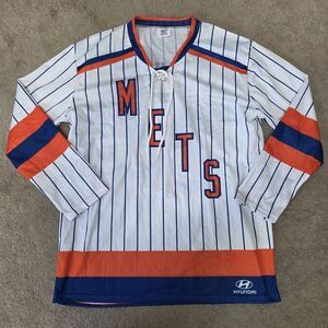 New York Mets Hockey Jersey #24 White Pinstripe Orange Blue MLB Size L